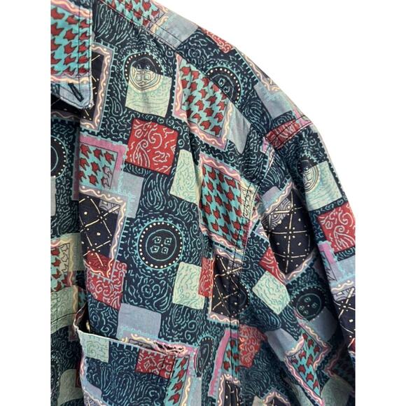 Vtg 90s Chaps Button Up Shirt Mens Tribal Bandana Short Sleeve Retro dadcore - Picture 5 of 6